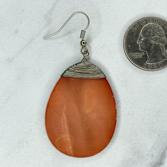 Silver Tone Wire Wrapped Shell Dangle Earrings Pierced Pair - Picture 5 of 6